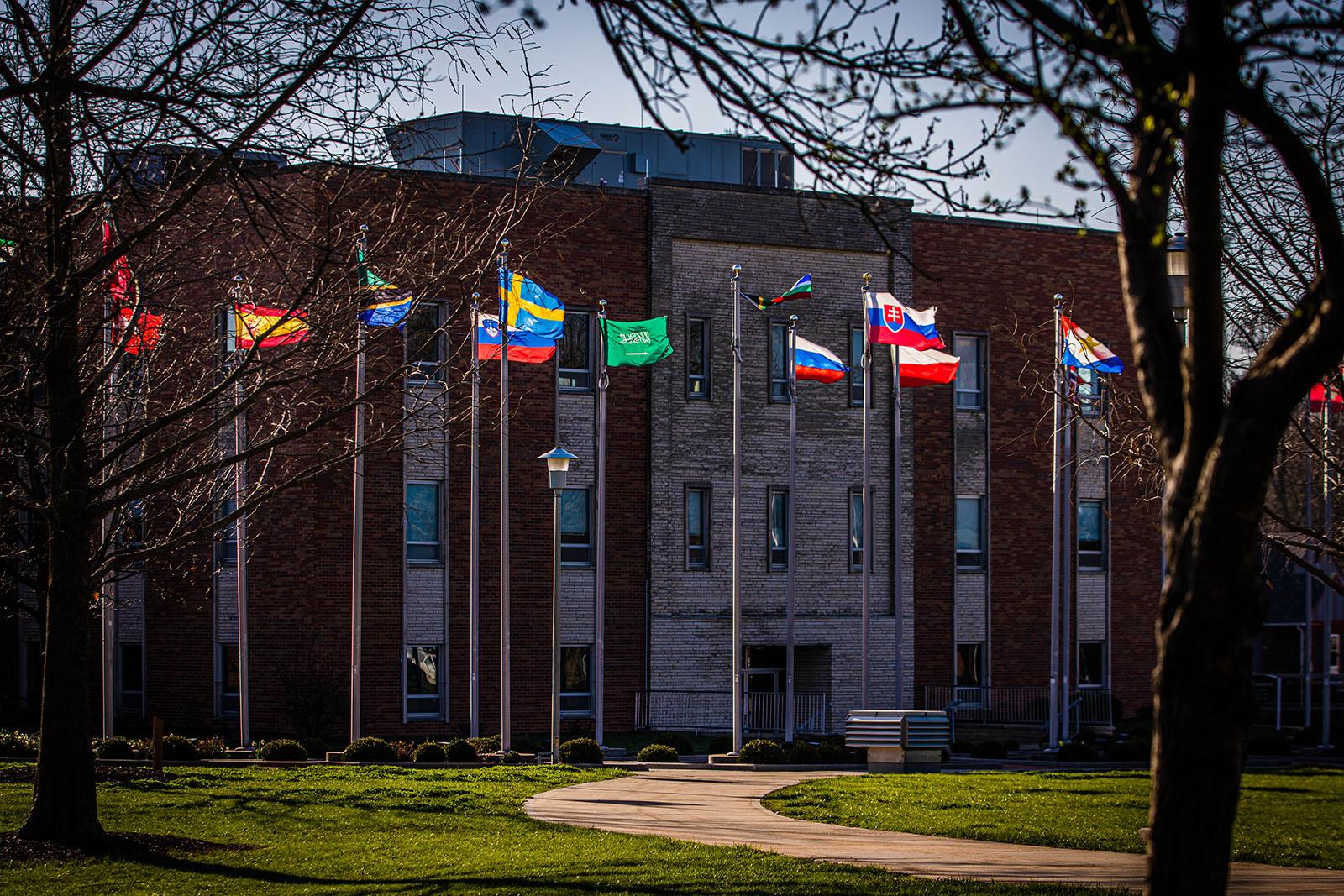 The Joyce and Harvey White International Plaza, located near Colden Pond and Martindale Hall, stretches approximately 300 feet from West Fourth Street to the center of the campus.